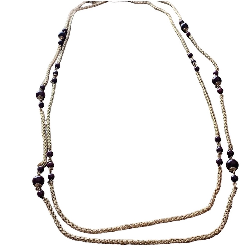 NWT WHBM Double Chain Necklace with Purple Beads